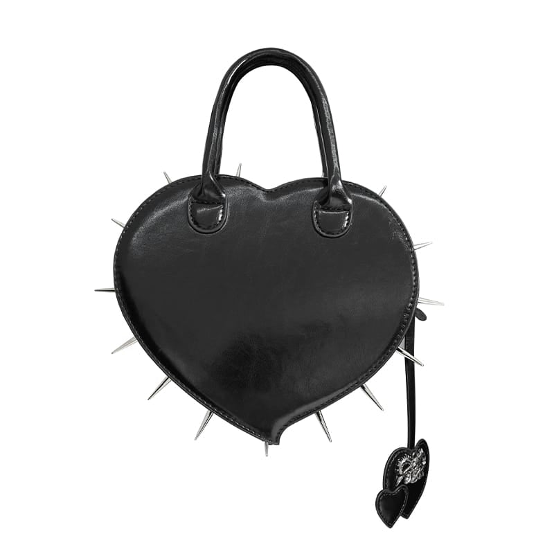 DEVIL FASHION Women's Gothic Pentacle Spiked Heart-Shaped Handbag Black