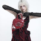 DEVIL FASHION Women's Gothic Pentacle Spiked Heart-Shaped Handbag Red