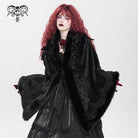 DEVIL FASHION Women's Gothic Plumed Floral Embroidered Cape