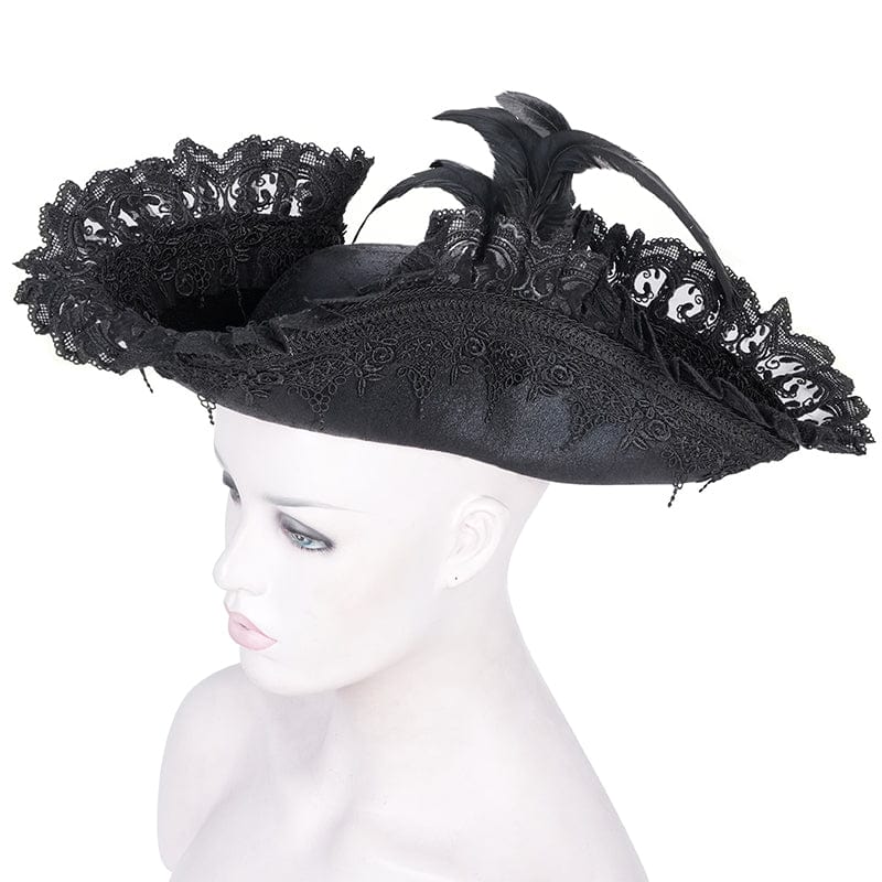 DEVIL FASHION Women's Gothic Plumed Lace Mesh Hats