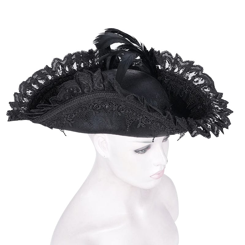 DEVIL FASHION Women's Gothic Plumed Lace Mesh Hats