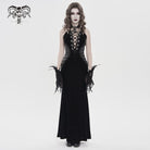 DEVIL FASHION Women's Gothic Plunging Pleated Maxi Dress Wedding Dress Black