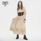 DEVIL FASHION Women's Gothic Plunging Puff SLeeved Lace Hem Dress