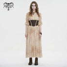 DEVIL FASHION Women's Gothic Plunging Puff SLeeved Lace Hem Dress