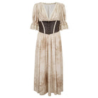 DEVIL FASHION Women's Gothic Plunging Puff SLeeved Lace Hem Dress