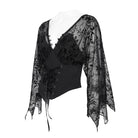 DEVIL FASHION Women's Gothic Plunging V-Neck Floral Mesh Bell Sleeve Top