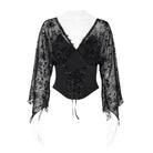 DEVIL FASHION Women's Gothic Plunging V-Neck Floral Mesh Bell Sleeve Top