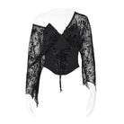 DEVIL FASHION Women's Gothic Plunging V-Neck Floral Mesh Bell Sleeve Top