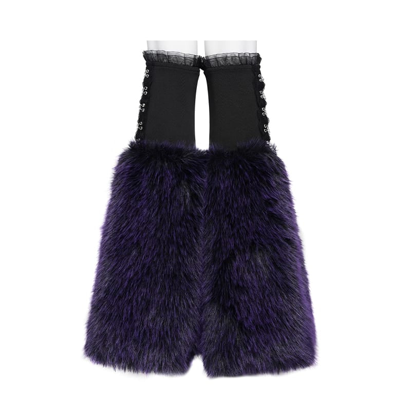 DEVIL FASHION Women's Gothic Plush Chains Leg Warmers Black-Purple