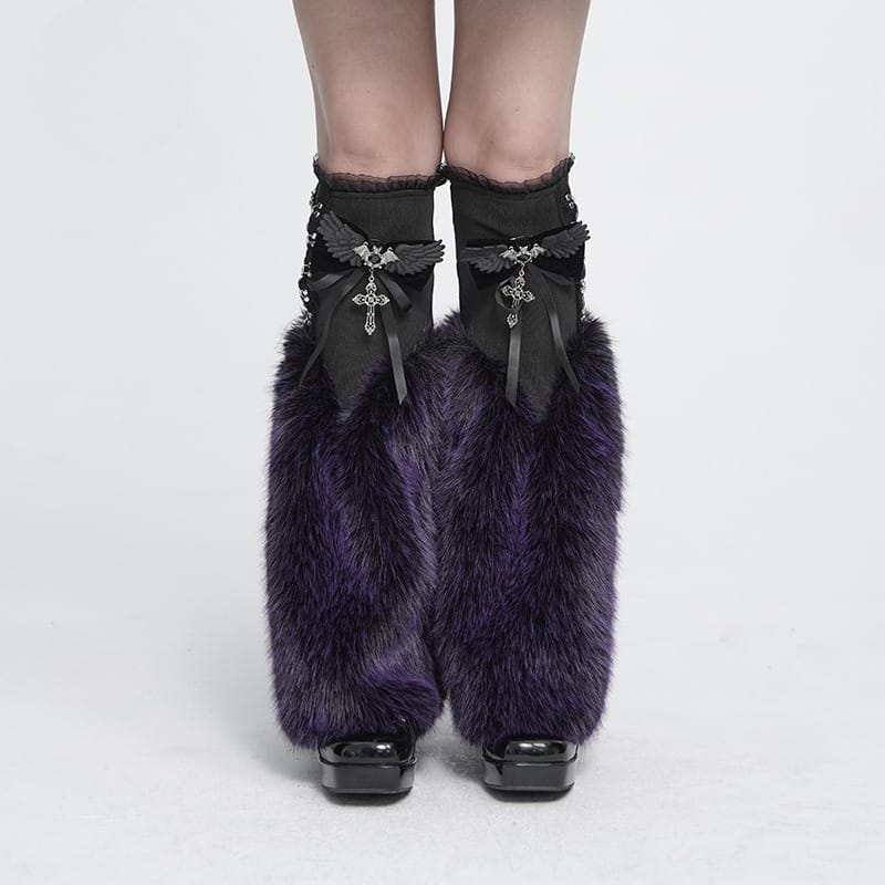 DEVIL FASHION Women's Gothic Plush Chains Leg Warmers Black-Purple