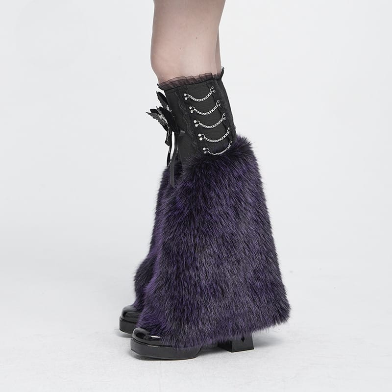 DEVIL FASHION Women's Gothic Plush Chains Leg Warmers Black-Purple