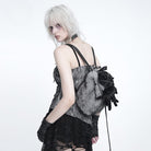 DEVIL FASHION Women's Gothic Plush Chains Spider Backpack Grey-Black