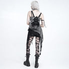 DEVIL FASHION Women's Gothic Plush Chains Spider Backpack Grey-Black