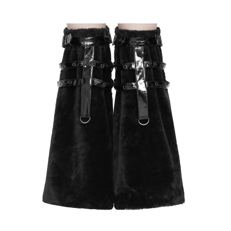 DEVIL FASHION Women's Gothic Plush Eyelet Harness Buckle-up Leg Warmers