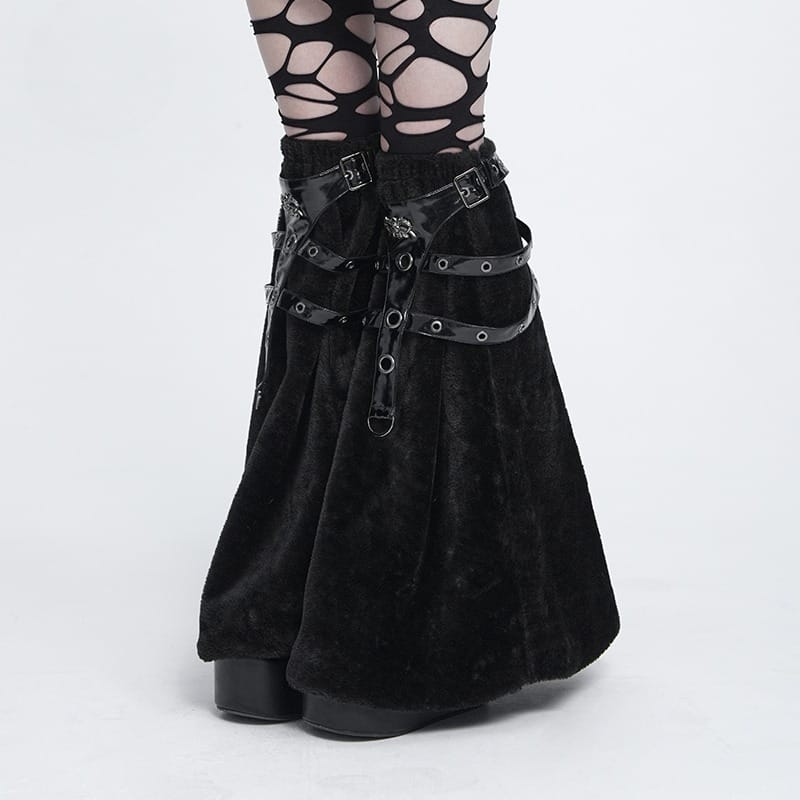 DEVIL FASHION Women's Gothic Plush Eyelet Harness Buckle-up Leg Warmers
