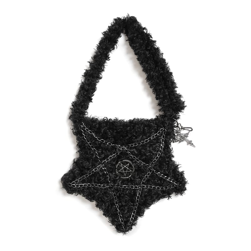 DEVIL FASHION Women's Gothic Plush Pentacle Chained Crossbody Bag