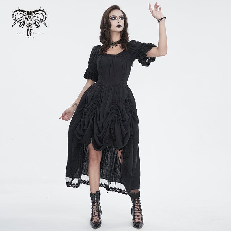 DEVIL FASHION Women's Gothic Puff Sleeved Drawstring Prom Dress