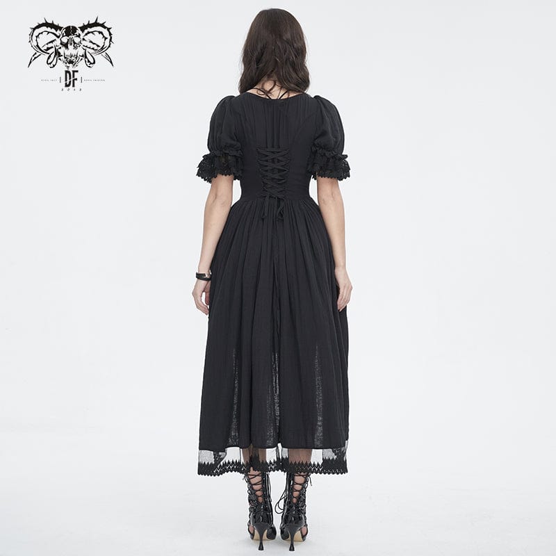 DEVIL FASHION Women's Gothic Puff Sleeved Drawstring Prom Dress