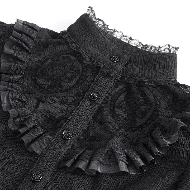 DEVIL FASHION Women's Gothic Puff Sleeved Ruffled Shirt with Detached Neckwear