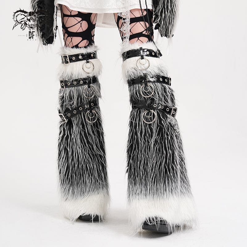 DEVIL FASHION Women's Gothic Rings Eyelets Leg Warmers Black White