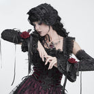 DEVIL FASHION Women's Gothic Rose Bowknot Lace-up Arm Sleeves Black-Red