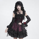 DEVIL FASHION Women's Gothic Rose Bowknot Lace-up Arm Sleeves Black-Red