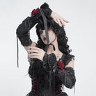 DEVIL FASHION Women's Gothic Rose Bowknot Lace-up Arm Sleeves Black-Red