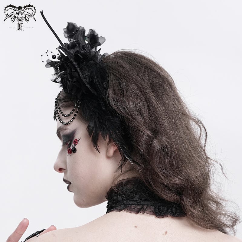 DEVIL FASHION Women's Gothic Rose Feathered Batwing Headwear