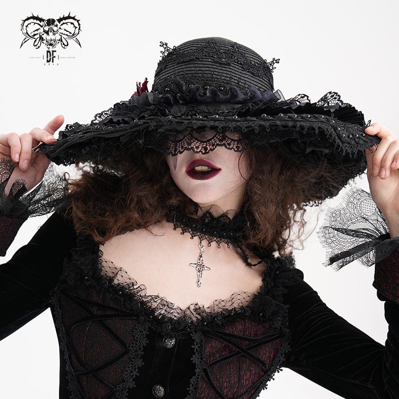 DEVIL FASHION Women's Gothic Rose Lace Mesh Hats