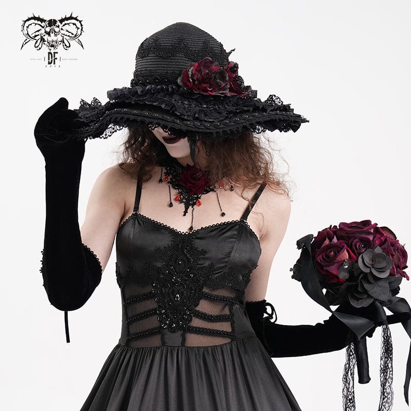 DEVIL FASHION Women's Gothic Rose Lace Mesh Hats