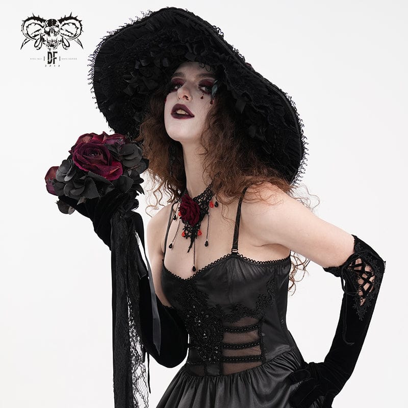 DEVIL FASHION Women's Gothic Rose Lace Mesh Hats