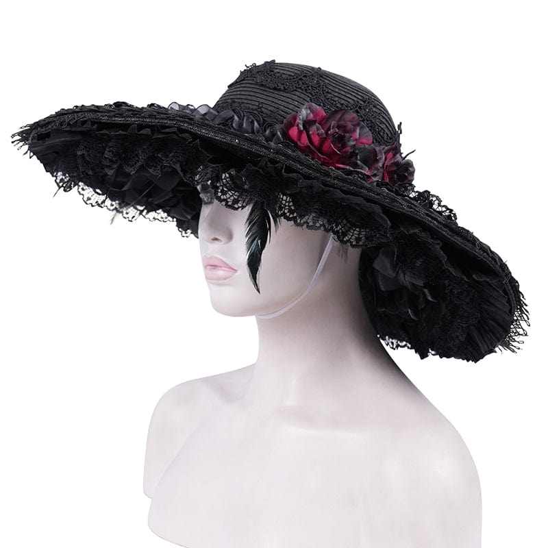 DEVIL FASHION Women's Gothic Rose Lace Mesh Hats