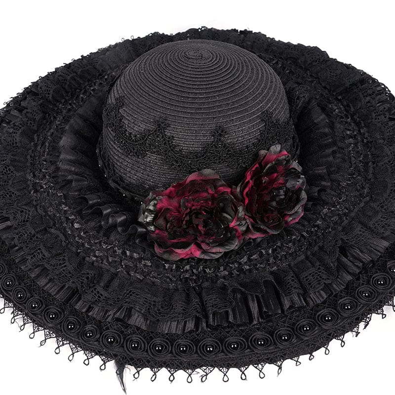 DEVIL FASHION Women's Gothic Rose Lace Mesh Hats