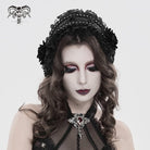 DEVIL FASHION Women's Gothic Rose Lace Ruffled  Headwear Black