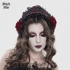 DEVIL FASHION Women's Gothic Rose Lace Ruffled  Headwear Black-Red