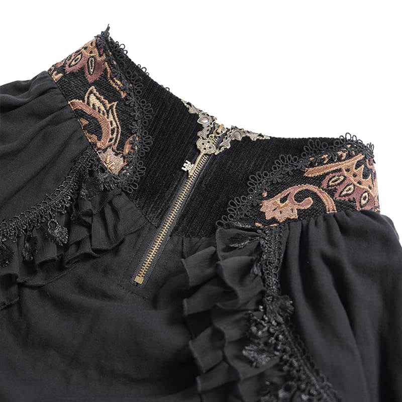 DEVIL FASHION Women's Gothic Rose Ruffle High Low Hem Skirt