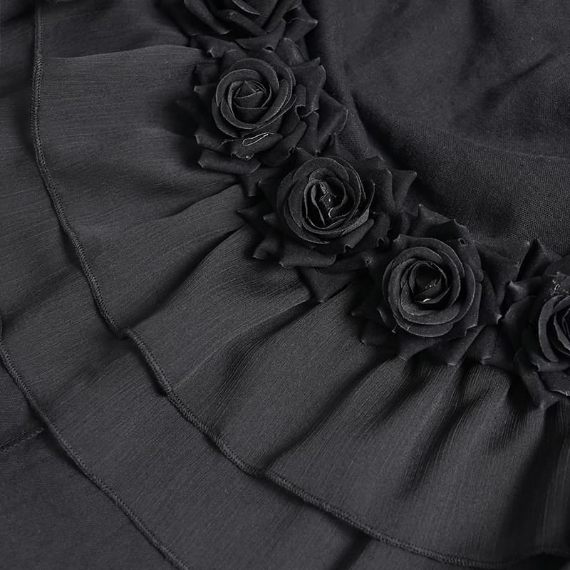 DEVIL FASHION Women's Gothic Rose Ruffle High Low Hem Skirt