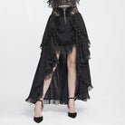 DEVIL FASHION Women's Gothic Rose Ruffle High Low Hem Skirt