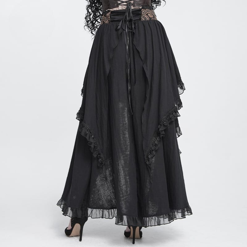 DEVIL FASHION Women's Gothic Rose Ruffle High Low Hem Skirt