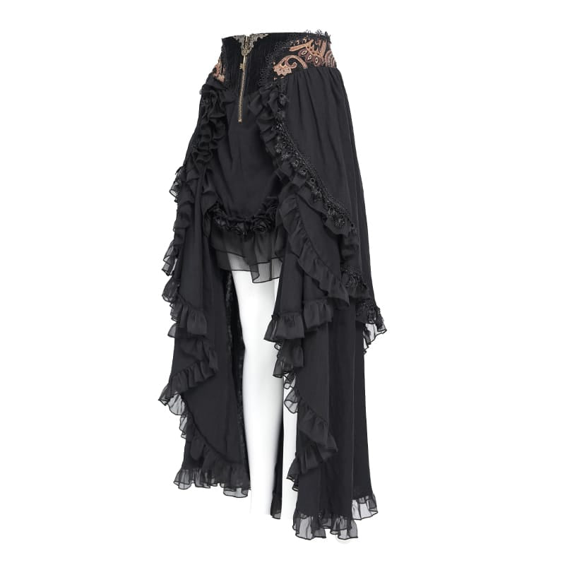 DEVIL FASHION Women's Gothic Rose Ruffle High Low Hem Skirt