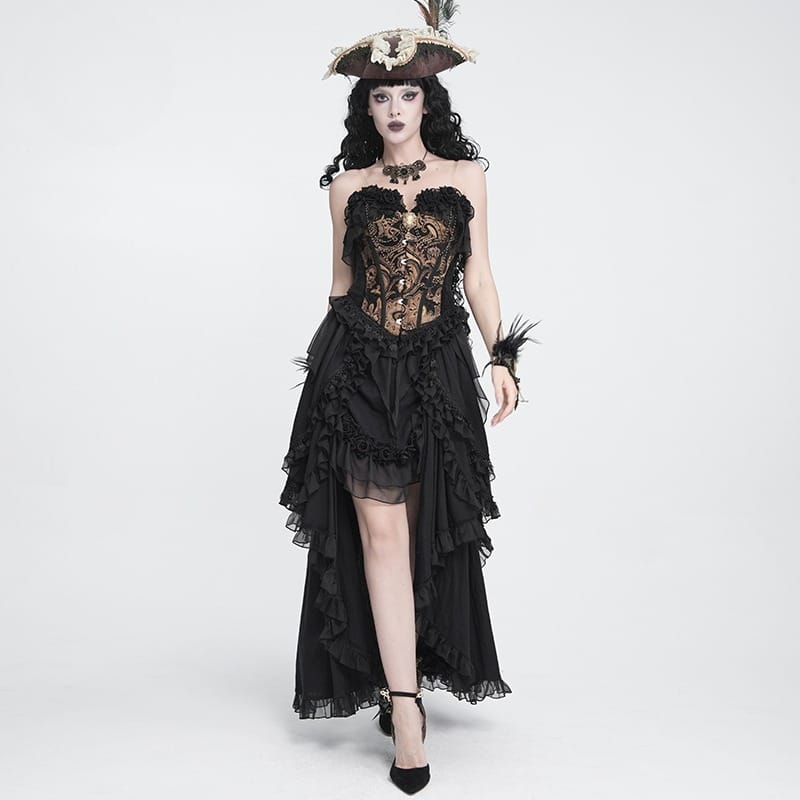 Women's Gothic Rose Ruffle High Low Hem Skirt - Punk Design
