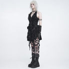 DEVIL FASHION Women's Gothic Ruffle Plunging V-Neck Halter Dress