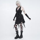 DEVIL FASHION Women's Gothic Ruffle Plunging V-Neck Halter Dress