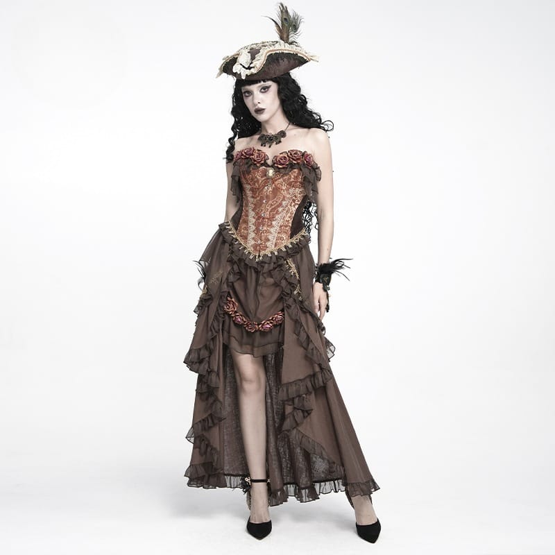 DEVIL FASHION Women's Gothic Ruffle Rose Irregular Hem Skirt