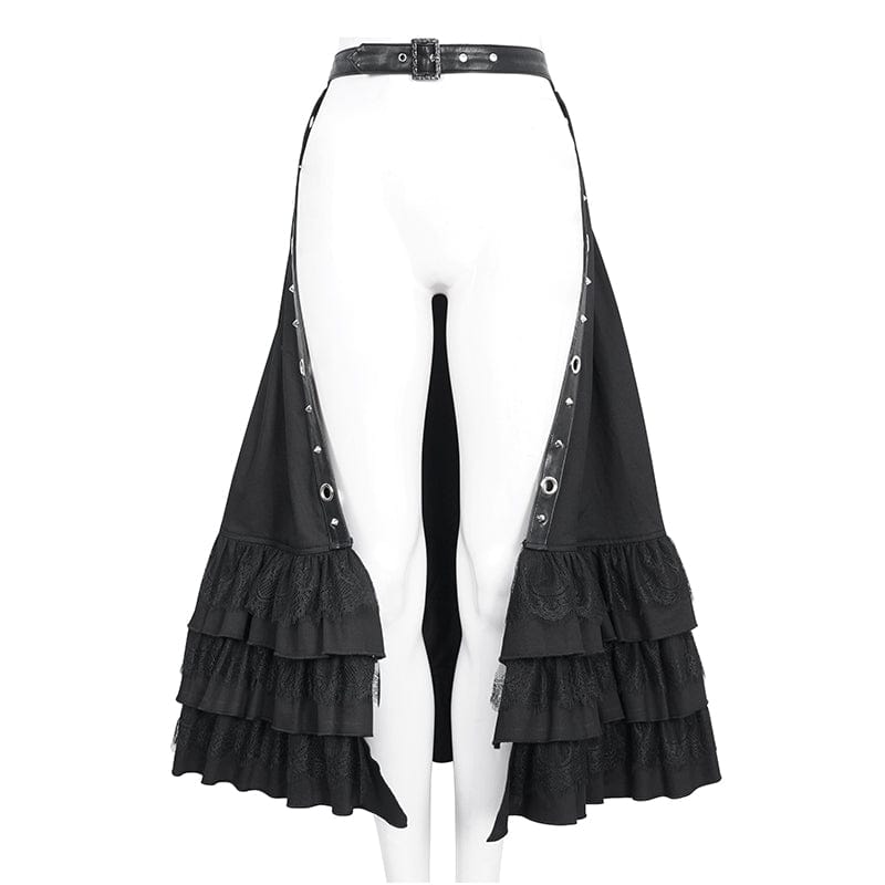 DEVIL FASHION Women's Gothic Ruffled Buckle Long Overskirts