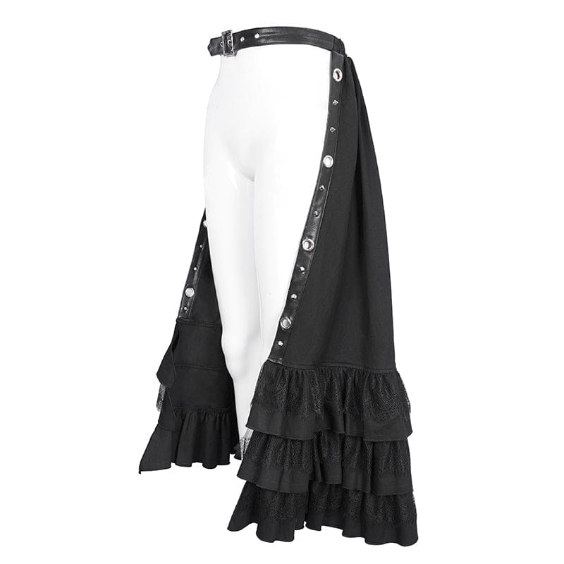 DEVIL FASHION Women's Gothic Ruffled Buckle Long Overskirts