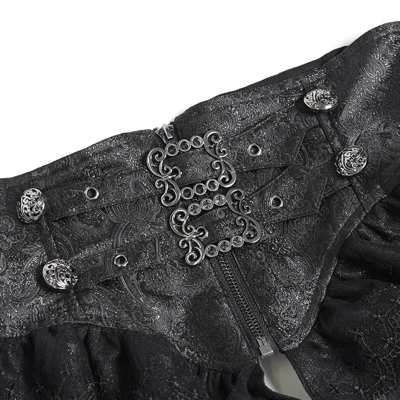 DEVIL FASHION Women's Gothic Ruffled Buckle Straps Lace-up Girdle