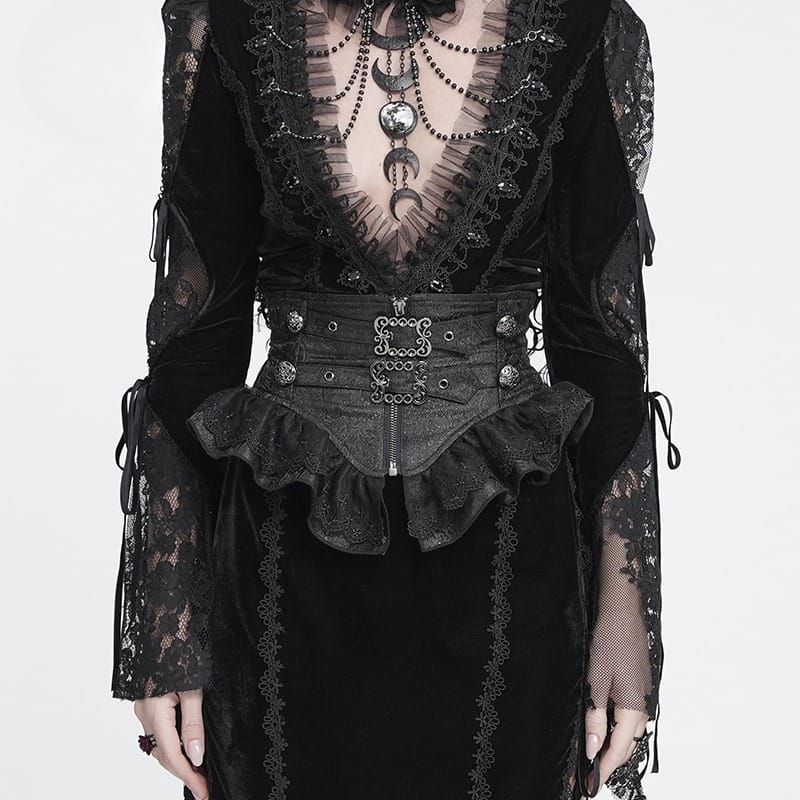 DEVIL FASHION Women's Gothic Ruffled Buckle Straps Lace-up Girdle