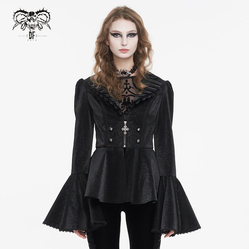 DEVIL FASHION Women's Gothic Ruffled Collar Flared Sleeved Jacket