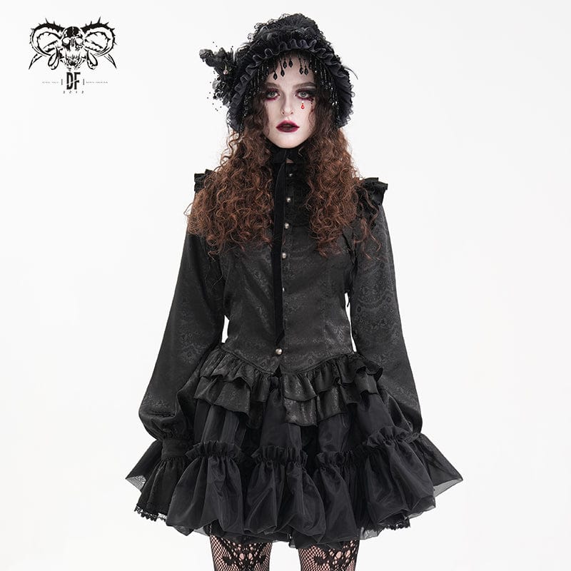 DEVIL FASHION Women's Gothic Ruffled Lace Long Sleeved Blouse